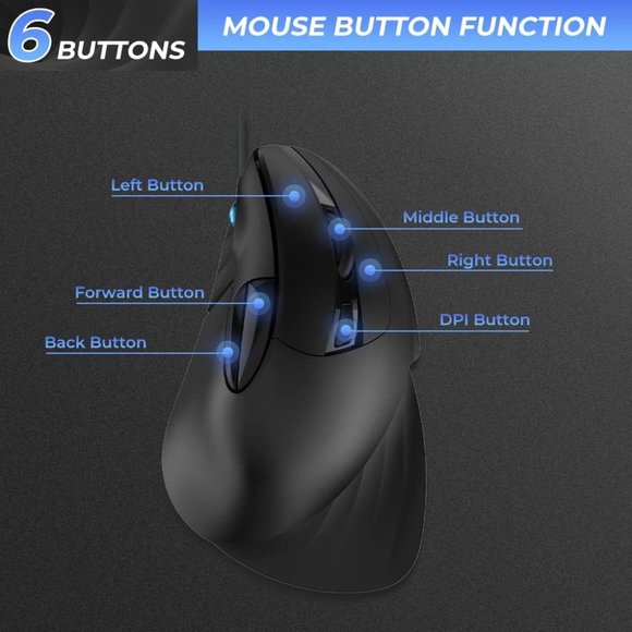 DAREU Vertical Ergonomic 89g Lightweight Optical Mouse, USB Wired Gaming Mouse - Picture 5 of 6